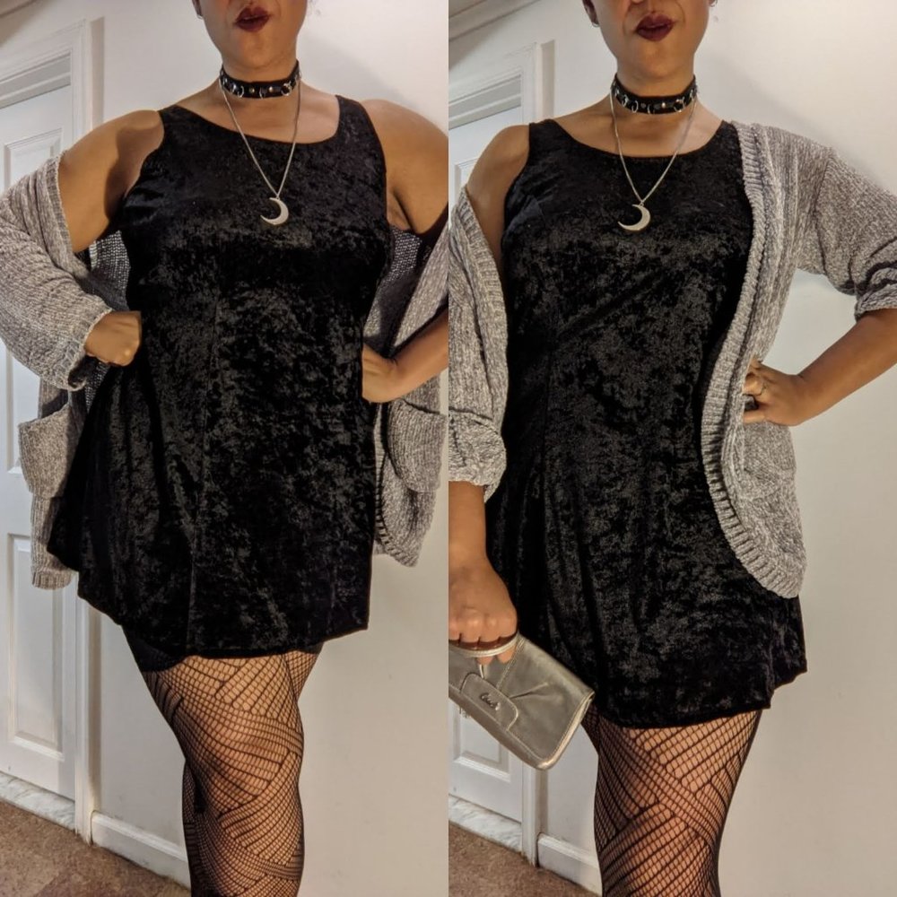 Vintage black velvet mini dress, Lane Bryant size 14/16